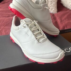 Ecco Women's White Sneakers with Pink Soles